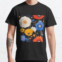 Plus Size S-3XL Midnight Garden Poppies and Cornflowers In Blue and Gold Printed T-shirt Men's Tops Fashion Clothes Tees XXXL juoda