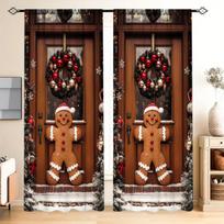 2pcs Christmas Gingerbread Man Printed Curtain for Christm Home Decor - Rod Pocket Window Treatment for Bedroom, Office, Kitchen 52.5cmX116cm X 2pcs