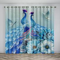 Peacock blue feather animal-themed blackout curtains, a set of two panels, suitable for decorating living rooms, bedrooms, studi 50W60H(CM)X2PCS&Rod Pocket gray