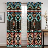 3D mandalos Boho skėčio nuo saulės užuolaidos Bohemiškos gėlės Dryžuotos dekorinės užuolaidos 2 panelės Miegamojo svetainės Etninei vintažinei patalynės spalvai 50W130H(CM)X2PCS&HooK red