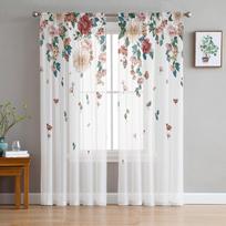 Augalai Gėlės Baltos permatomos užuolaidos svetainės dekoravimui Langų užuolaidos virtuvei Tiulis Voile Organza Užuolaidos W135 x H115cm x1 white