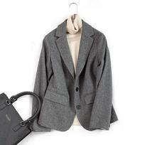 Wool Herringbone Suit Jacket Women's Autumn and Winter Woolen Coat Women's Commuter Blazers XL pilka