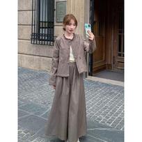 Retro Tassel Top Straight Wide Leg Pants Two-piece Set for Women Early Spring and Autumn New Casual Skirt Suit S black
