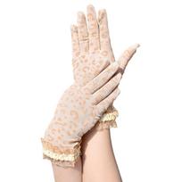 Women's Spring and Summer Fashion Sexy Leopard Print Breathable Mesh Gloves Short Driving Sun Protection Gloves Shiny Sand Edge Gloves One Size