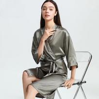 Šilkiniai megztiniai su šilkiniais naktiniais marškinėliais, moteriški ilgos pižamos namuose Sexy Hangzhou šilko chalatas XL brown