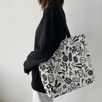 Large capacity bag new tide fashion net red bear graffiti canvas bag women shoulder bag tote bag shopping bag 2