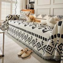Geometry Bohemia Couch Cloth All-purpose Modern Sofa Cover Cloth Double-sided Anti-cat Scratching Sofa Bed Slipcover Blankets 180X90CM gray