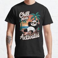 Summer Men Fashion Casual Shirts Short Sleeves Chill Mode Activated Relaxing Panda Black Tees Oversized T-shirts S mėlyna