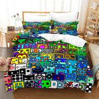 Hip Hop Angry Geometry Dash Bedding Set Single Twin Full Queen King Size Bed Set Game Bedroom Duvetcover Sets Anime Bed 70x133cm 2pcs