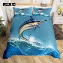 Kids Shark Duvet Cover Deep Ocean Themed Wildlife Comforter Cover Sea Animal Bedding Set Big Fish Bedspread Cover Twin King Size EU single(135x200cm)