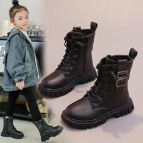 Girls Boots Buckle Black Beige Britain Style Children Fashion Casual Short Boots Non-slip UK Uniform School Shoes for Boy Simple 27 juoda