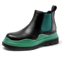 New Thick-soled Boots Men Tide Ins Short Chelsea Boots Motorcycle Boots Tooling Boots High-top Slip On Genuine Leather Boots Men 38 žalia