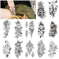 Nustatykite tatuiruotės lipduką Xqb melanino gėlės rožės didelio rašto rankos vandens perkėlimo imitacijos 3D tatuiruotės lipduką 11.4*21*0.25 gray