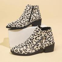 Woman Boots Leopard Print 2024 Autumn New Women's Short Boots Pointed Leopard Print British Zipper Non Slip Fashion Ankle Boots 36 smėlis