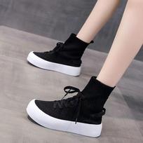 Women Boots White Platform Shoes For Woman Botas Femininas Socks Ankle Boots Lace up Flats Women's Breathable Botines Mujer 35 juoda