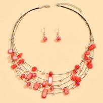 Bohemia Shell Crystal Beads Multi Layer Choker Necklace Earrings for Women Bridal Boho African Jewelry Sets Luxury Accessories ARI raudona