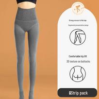 High Waist Gray Herringbone Cotton Leggings for Women - Autumn & Winter Slimming, No-Drop Socks 230g one size velvet-free [with feet] juoda
