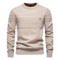 European and American Men's Autumn Winter Crew Neck Pullover Fashion Casaul Solid Sweater S abrikosas