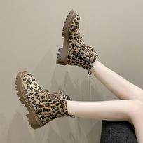 Women's Leopard Print Thick-Soled Martin Boots - Fall/Winter Lace-Up Fashion 38 leopardas