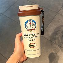 Doraemon nerūdijančio plieno termosinis puodelis Studentams nešiojamas vandens puodelis Biuro kavos puodelis Animacinis mielas tiesioginio gėrimo puodelis 500ml beige