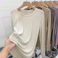 Soft waxy mask t early spring autumn winter 2024 new loose long-sleeved t-shirt women's simple inner layering shirt solid color top S