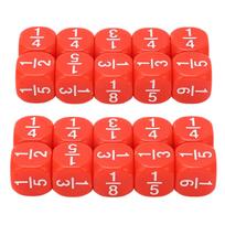 20Pcs Fraction Dice Class Set Plastic 6 Sided Multi Faceted Table Game Accessories for Kids Math red