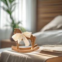 Rocking Horse Statue Wooden Figurine Centerpiece Decorative Birthday Gift Collection Ideal White Ribbon