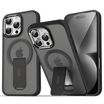 Prabangus Magsafe sulankstomas stovas Magnetinis telefono dėklas, skirtas iPhone 16 15 14 Plus 13 12 11 Pro Max Matinis permatomas galinis dangtelis iPhone 11 juoda