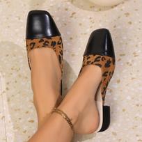 Leopard Square Toe Chunky Women Slippers Trend Suede Mules Shoes Party Dress Sandals  New Fashion Summer Flip Flops Slides 35 leopardas