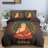 Buddha Bedding Set Indian Religion Buddhism Meditation Mandala Duvet Cover Smile Buddha Floral Soft Quilt Cover Queen King Size 70x133cm 2pcs black