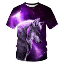 Summer Trend Fox Wolf Men's T-shirt 3D Digital Print Round Neck Loose Casual Short Sleeved Shirt T-Shirts Men’s S purple