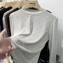 Spring Vintage Print Thin T-shirt Women Korean Fashion Elegant Soft Bottoming Shirt Female Solid Office Casual Slim Tops 2025 New S balta