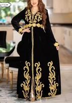 Farasha marokietiška stilinga kaftano suknelė Stilinga aksominė suknelė Islamo kaftanas Dubajus 2XL juoda