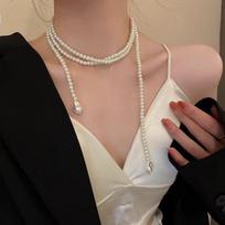 „2025 m. moteriškas daugiasluoksnis perlų raktikaulio vėrinys – prabangus, madingas pakabukas“ Long stacked glass beads perlas