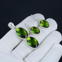 Beautiful Peridot Pendant Set, Peridot Gemstone Handmade 925 Sterling Silver Earring Pendant Set For Women Pendant Valentine Day Gift 2.55" žalia