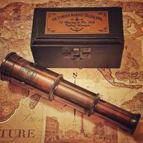 Jūrinis žalvarinis teleskopas su medine dėžute Kišeninis žiūronas Jūrinis Steampunk Dovana kolekcionieriui Dydis S beige