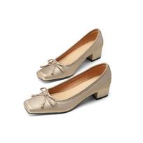 Krazing Pot Sheepskin Fashion Summer Spring Autumn Med Heels Slip on Women Butterfly-knot European Design Square Toe Pumps 35 auksas