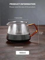 Leeseph Stiklinis Kavos Serveris Kavai ir Arbatai Ruošti „Pour Over“ Metodu Vertikaliai Dryžuotas Mikrobangų Krosnelėje Naudoti Galima & Karščiui Atsparus Stiklinis Korpusas (400ml & 600ml) gray