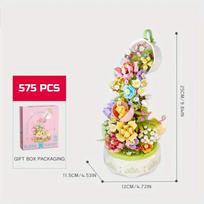 575 Pcs Teacup Flower Rotating Music Box Building Blocks Romantic Valentine's Day Gift Box for Girls Home Decorative Ornaments