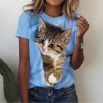 3D Kawaii Cat Print Marškinėliai Moteriški marškinėliai Juokingi madingi trumpomis rankovėmis, moteriški Y2k negabaritinių drabužių estetiniai marškinėliai 5XL