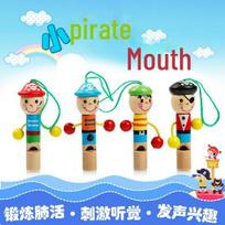 Children's Pirate Cartoon Wooden Whistle Keychain - Cute Musical Toy