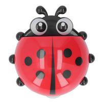 2PCS Kids Toothbrush Holder Wall Mounted Cute Ladybug Toothbrush Storage Organizer with Suction Cup raudona