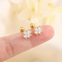 Premium Sense Flower Ear Bone Studs Female Screw Screw Clasp Sleep Free Picking New Four Leaf Clover Earrings