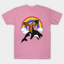 T Shirt Women Sloth Riding Orca Whale Harajuku Print Kawaii Tshirt Summer Short Sleeve Female T-Shirt Top Tee S rožinė