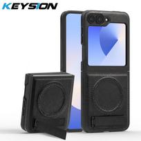 KEYSION Luxuxy PU Leather Magnetic Case for MagSafe for Samsung Galaxy Z Flip 6 5 4 3 5G Kickstand Wireless Charging Phone Cover for Galaxy Z Flip 6 juoda