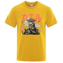 The Last Frog Samurai T Shirts Men Harajuku  Casual Breathable Tshirts Fashion O-Neck Shirts Oversized Cotton Short Sleeve Top S smėlis