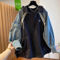 Oversized Sweatshirts for Women Patchwork Denim Streetwear Y2k Tops Ropa Mujer Hooded Contrast Color Vintage Hoodies XXXXL