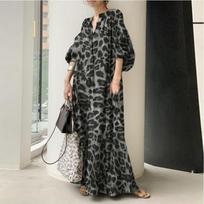 Fashion Printed Dress Women's Leopard Sundress Spring Long Sleeve Female V Neck Robe Oversize XXXXL pilka