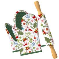 Leeseph Christmas Baking Set, 2 Festive Oven Mitts and Holiday Rolling Pin, Perfect for Christmas Cookie Making, Holiday Baking