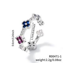 New Light Luxury Temperament Small Flowers Open Ring Atmosphere Sense Of Colour Zirconia Four-Leaf Flower Ring Four-Leaf Clover Ring